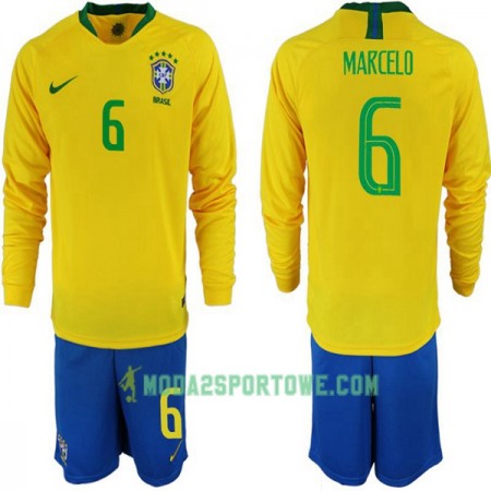 Koszulka Brazylia Marcelo 6 Dziecięcy Mistrzostwa Świata 2018 Domowe Stroje Piłkarskie Długi Rękaw